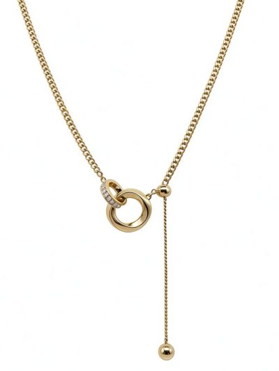 Double Ring CZ Lariat Necklace