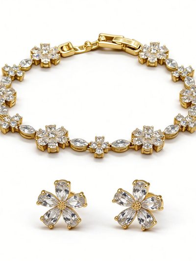 Flower CZ Bracelet & Stud Set