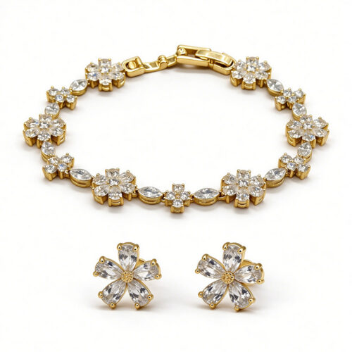 Flower CZ Bracelet & Stud Set