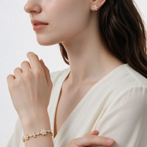 Flower CZ Bracelet & Stud Set — Alternate view