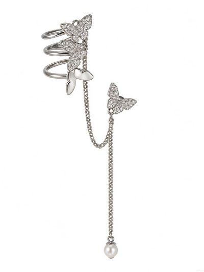 Butterfly CZ Pearl Ear Cuff