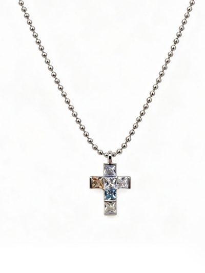 Multicolor CZ Cross Necklace