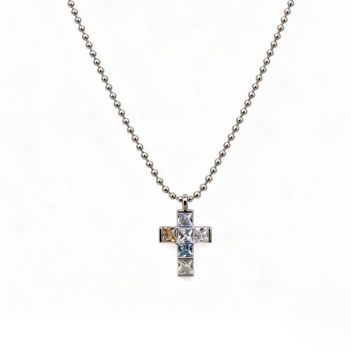 Multicolor CZ Cross Necklace