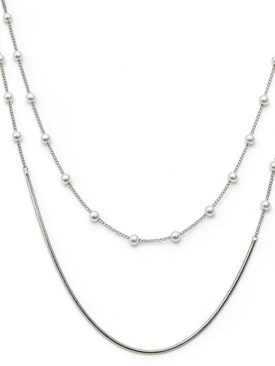 Silver Pearl Station Necklace