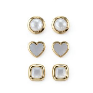3-Pair Pearl Bezel Stud Set