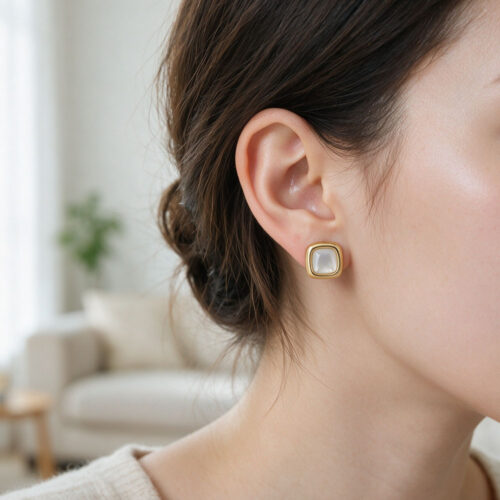 3-Pair Pearl Bezel Stud Set — Alternate view