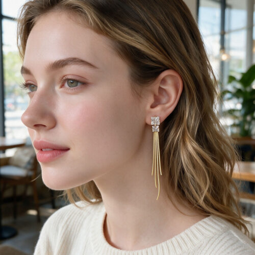 Stacked CZ Chain Earrings — Alternate view