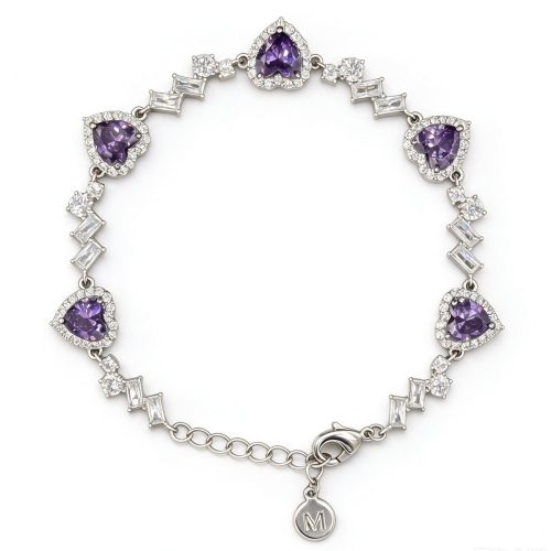 Purple Heart M CZ Bracelet